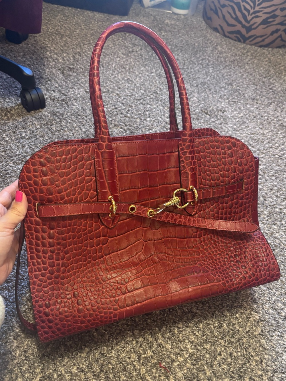 Croc-Embossed Red Leather Tote